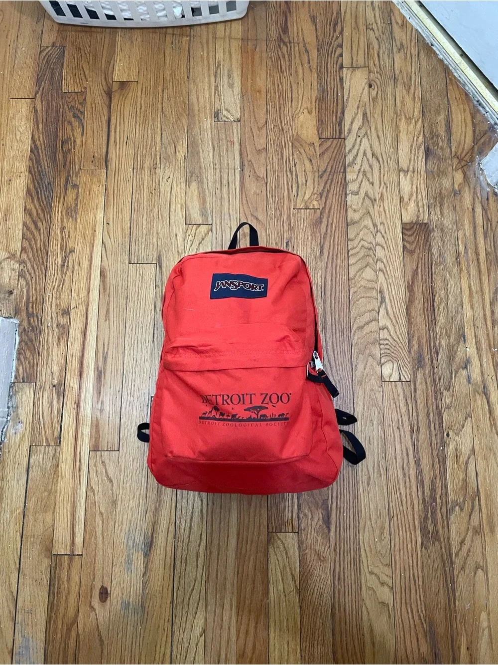 Jansport Red Backpack with Front Pocket and Detroit Zoo Print